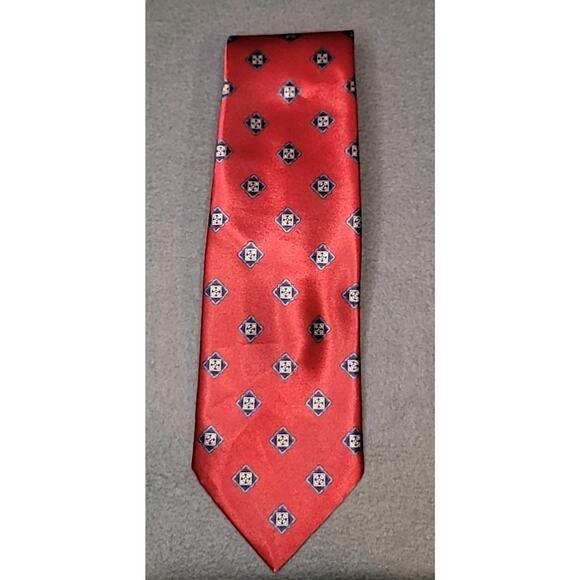 Vintage Ketch Men’s Tie Red Blue Gold Geometric Print 90s Retro 54"x3.5" GUC - Picture 2 of 5